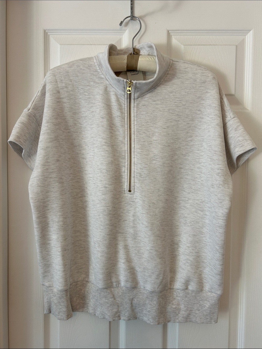 Varley Heather Light Gray Short-Sleeve Half-Zip Sweatshirt